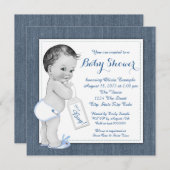 Invitation Baby shower Boys Blue Denim (Devant / Derrière)