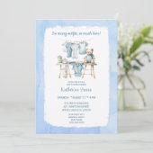 Invitation Baby shower Boys Clothesline Teddy Bear (Debout devant)