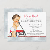 Invitation Baby shower Boys Red Wagon (Devant / Derrière)