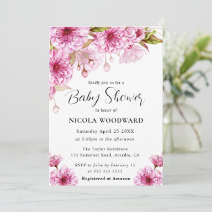 Invitation Baby-Shower Branche de Cerisier à l'Aquarelle 