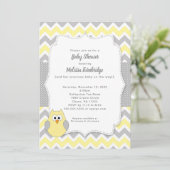 Invitation Baby shower branché de fille de hibou jaune et gri (Debout devant)