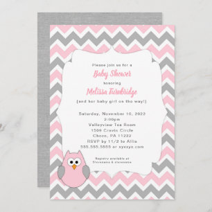 Invitation Baby shower branché de filles de Chouette rose et 