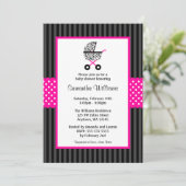 Invitation Baby shower branché de transport Zebra Hot Pink (Debout devant)