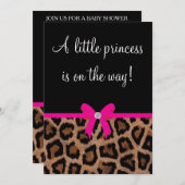 Invitation Baby shower branché Hot Pink et Black Leopard Bow (Devant / Derrière)