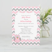 Invitation Baby shower branché pour filles de Chouette rose e (Debout devant)