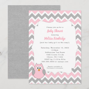 Invitation Baby shower branché pour filles de Chouette rose e