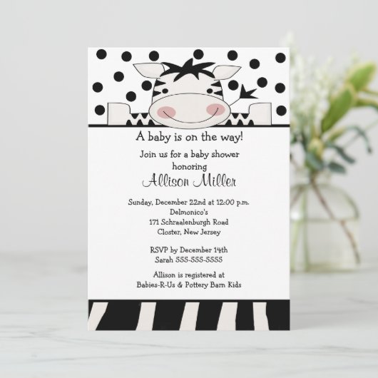 Invitation Baby shower branché Zebra (Debout devant)