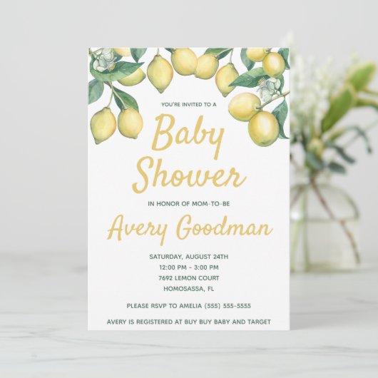 Invitation Baby shower Branches de citron (Debout devant)