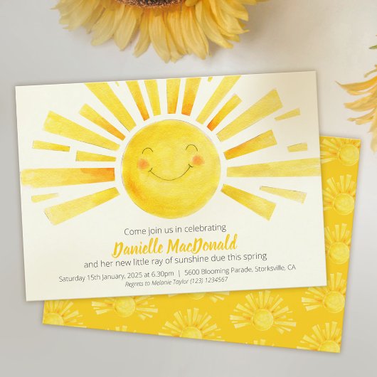 Invitation Baby shower brillant jaune brillant