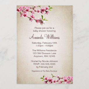 Invitation Baby shower bronzage vintage de fleurs de cerisier