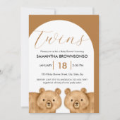 Invitation Baby shower Brown Bear Twins (Devant)