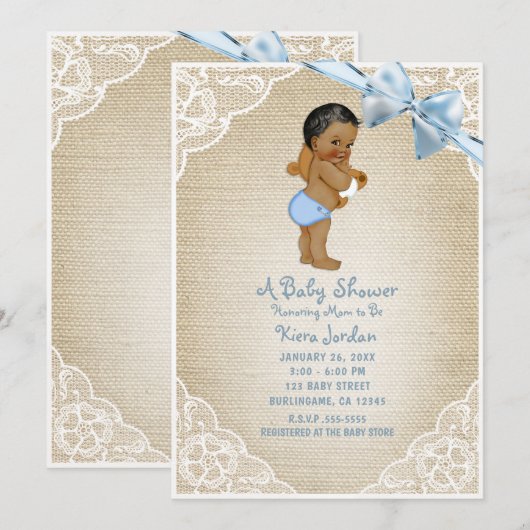 Invitation Baby shower Brown bébé bébé garçon ours et bleu ga (Devant / Derrière)