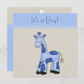 Invitation Baby shower Brown Blue Giraffe (Devant / Derrière)