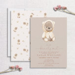 Invitation Baby shower Brown d'attente minimale<br><div class="desc">Créez l'invitation pour bébé minimaliste neutre homme-femme parfaite baby shower ourson en peluche invitation avec ce design tendance "we can bearly wait", en typographie lettrée à la main en brun tendance. Un ours en peluche et un motif en feuille coordonnent doucement les traits sur le dos. Contacter le concepteur pour...</div>