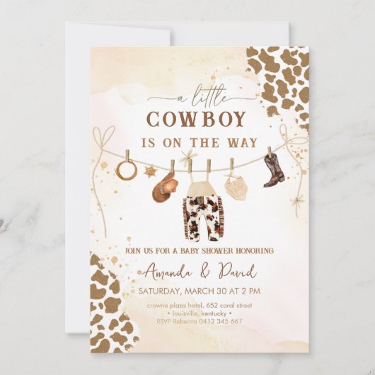 Invitation Baby shower Brown de Cowboy (Devant)