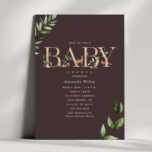 Invitation Baby shower Brown de la forêt