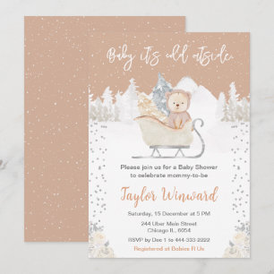 Invitation Baby shower Brown de traîneau de l'ours d'hiver