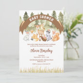 Invitation Baby shower Brown Et Vert Des Animaux De Bois (Debout devant)