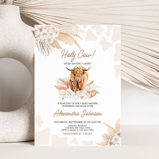 Invitation Baby shower Brown Highland Cow