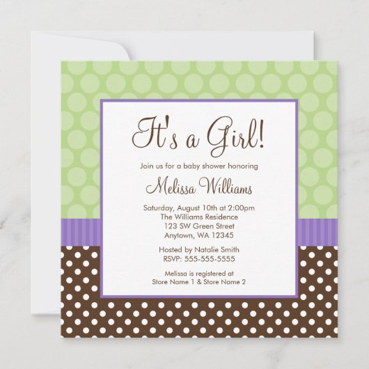 Invitation Baby shower Brown Polka Dot Girl (Devant)