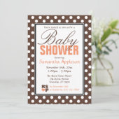 Invitation Baby shower Brown Polka Dot Orange Chevron (Debout devant)