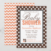 Invitation Baby shower Brown Polka Dot Orange Chevron (Devant / Derrière)