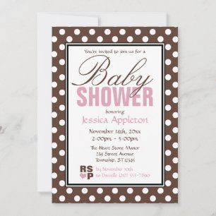 Invitation Baby shower Brown Polka Dot Rose Chevron