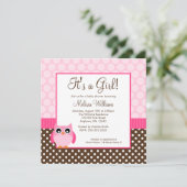 Invitation Baby shower Brown rose de fille de point de polka (Debout devant)