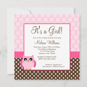 Invitation Baby shower Brown rose de fille de point de polka