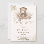Invitation Baby shower Brown Teddy Bear Boho Pampas (Devant)