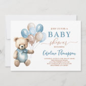 Invitation Baby shower Brown Teddy Bear Boy Blue Pastel (Devant)