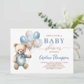 Invitation Baby shower Brown Teddy Bear Boy Blue Pastel (Debout devant)