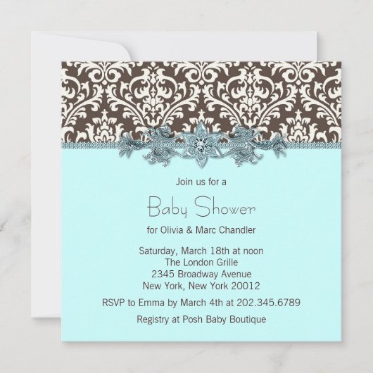 Invitation Baby shower Brown turquoise (Devant)