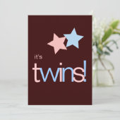Invitation Baby shower Brown Twins Pink Blue (Debout devant)
