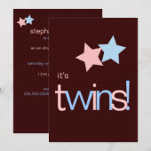 Invitation Baby shower Brown Twins Pink Blue (Devant / Derrière)