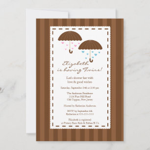 Invitation Baby shower Brown Umbrella Twins