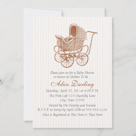 Invitation Baby shower Brown vintage de transport pour bébés (Devant)
