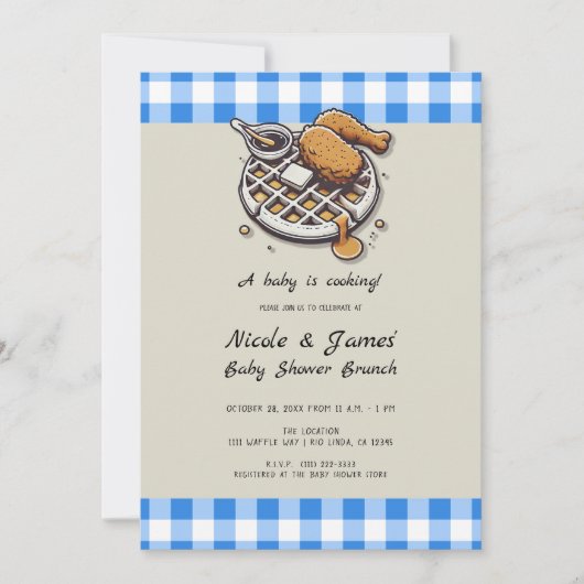 Invitation Baby shower Brunch au poulet frit et gaufres (Devant)