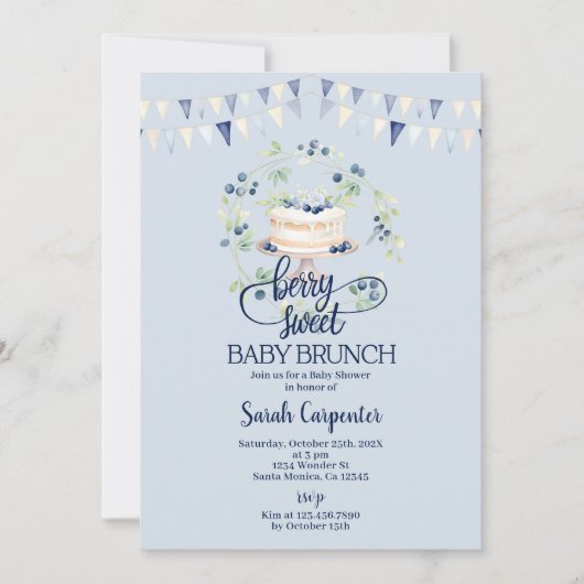 Invitation Baby shower Brunch Bébé Blueberry (Devant)