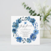 Invitation Baby Shower Brunch Fleurs Bleu Aquarelle (Debout devant)