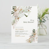 Invitation Baby Shower Brunch Vert & Or Boho Botanique (Debout devant)