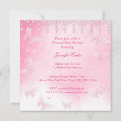 Invitation Baby shower brunette princesse papillon rose (Dos)