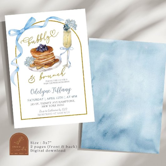 Invitation Baby shower Bubbly Brunch Blue Hydrangea