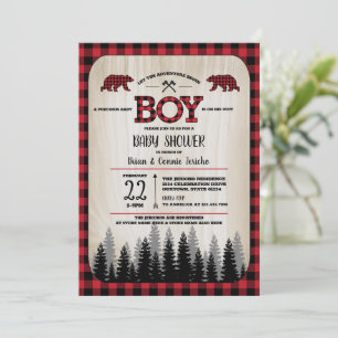 Invitation Baby Shower Bûcheron Forestier à carreaux de Buffa