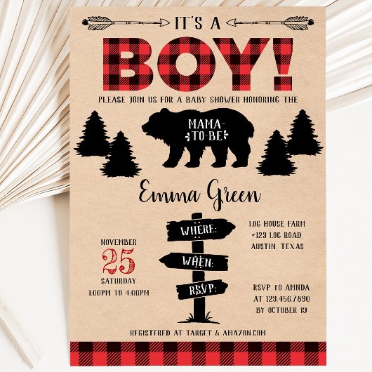 Invitation Baby Shower Bûcheron Garçon