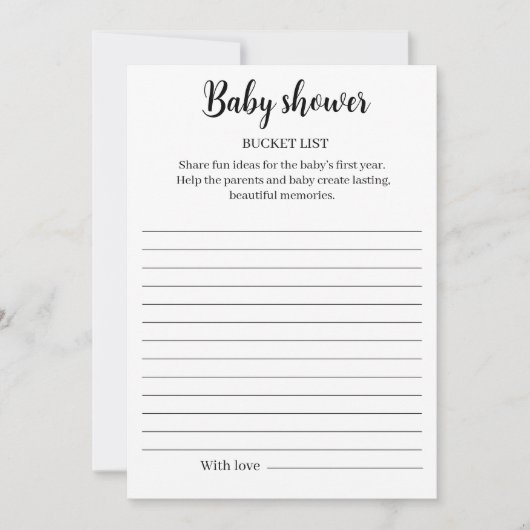 Invitation Baby Shower Bucket List Game Printable,  (Devant)
