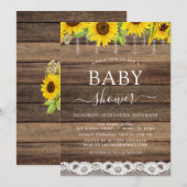 Invitation Baby shower Budget Rustique Tournesol Ferme (Devant / Derrière)