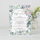 Invitation Baby shower budgétaire vert floral (Debout devant)