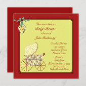 Invitation Baby shower Buggy Bébé Jaune Rouge (Devant / Derrière)
