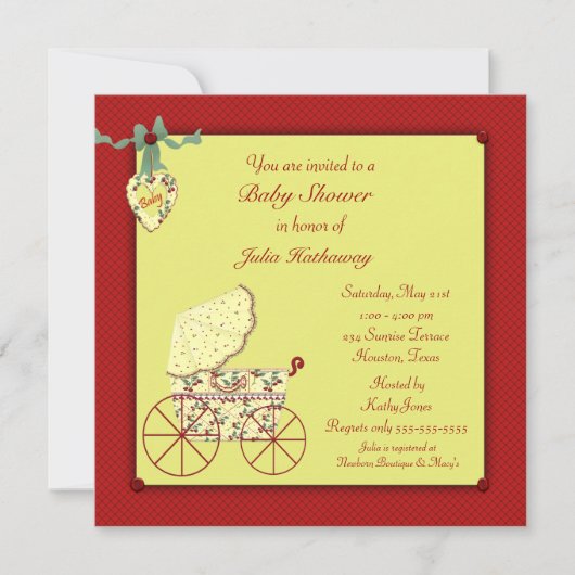 Invitation Baby shower Buggy Bébé Jaune Rouge (Devant)